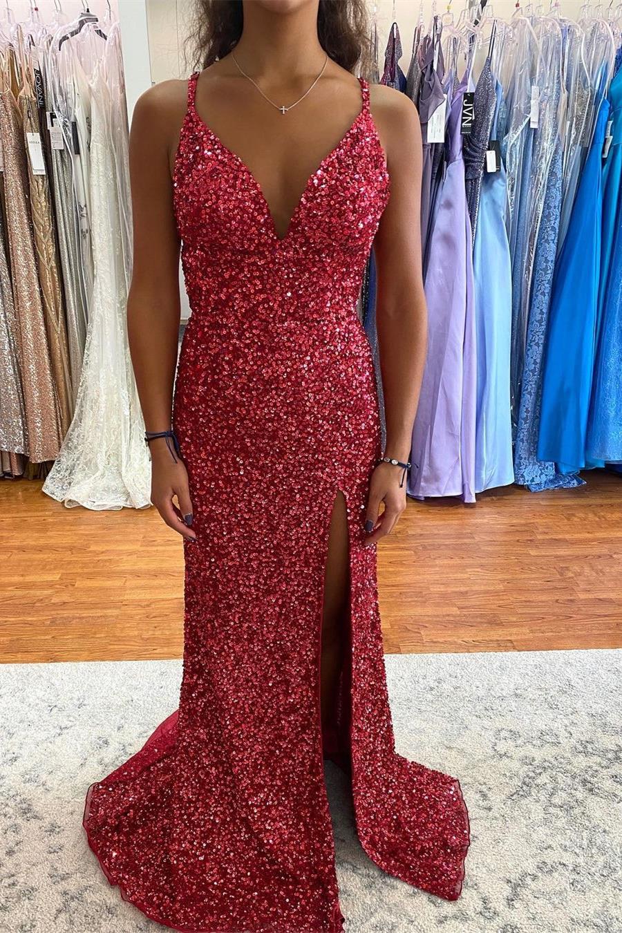 Sequins Mermaid Slit Long Formal Dress