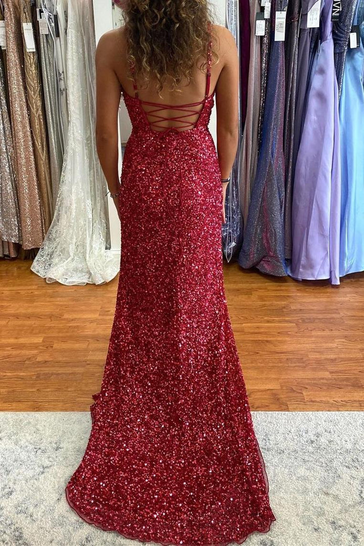 Sequins Mermaid Slit Long Formal Dress
