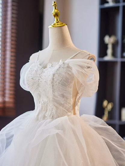 White Off Shoulder Sweet Prom Dress Heart-shaped collar Tulle Lace Bead Decoration lovely Short Homecoming Dress