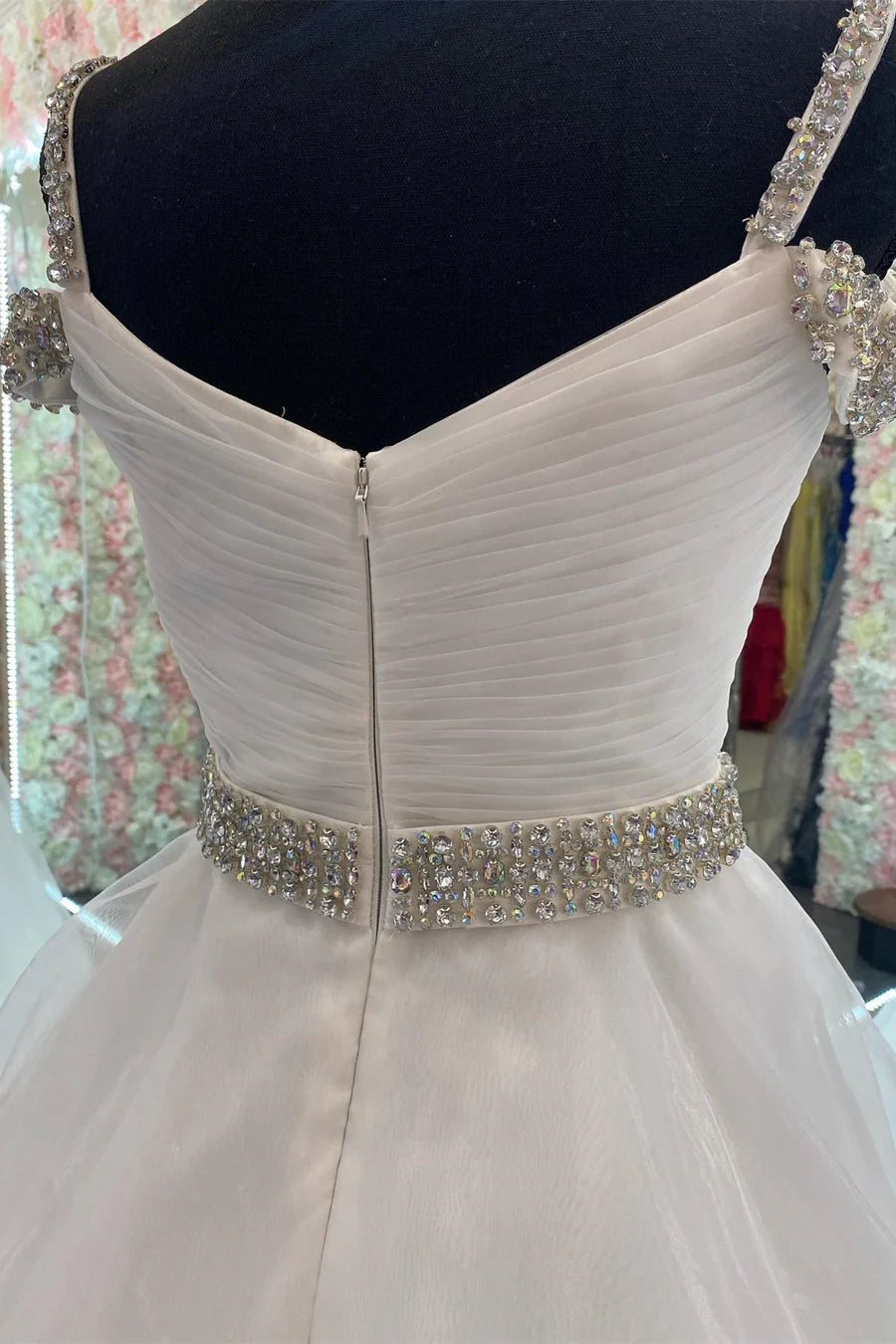 Beaded Cold-Shoulder A-Line Prom Dress