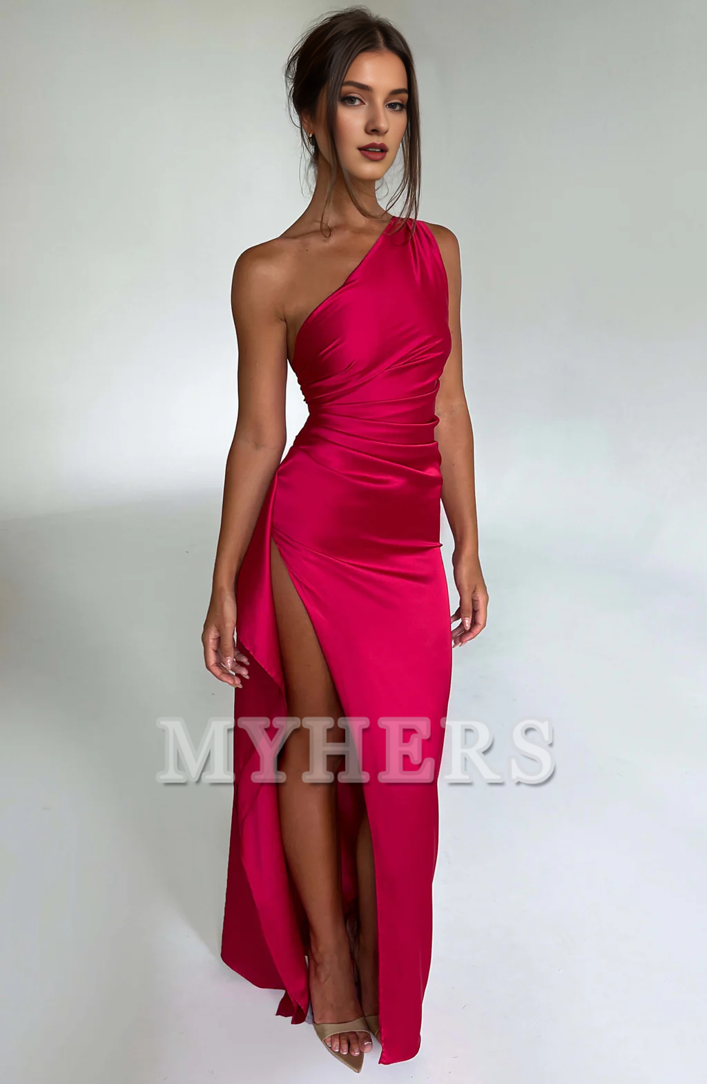Elegant One Shoulder Sleeveless Pleated Backless Sheath Asymmetrical Ruched Exquisite Dresses Bridesmaid Dresses Wedding Guests Dresses