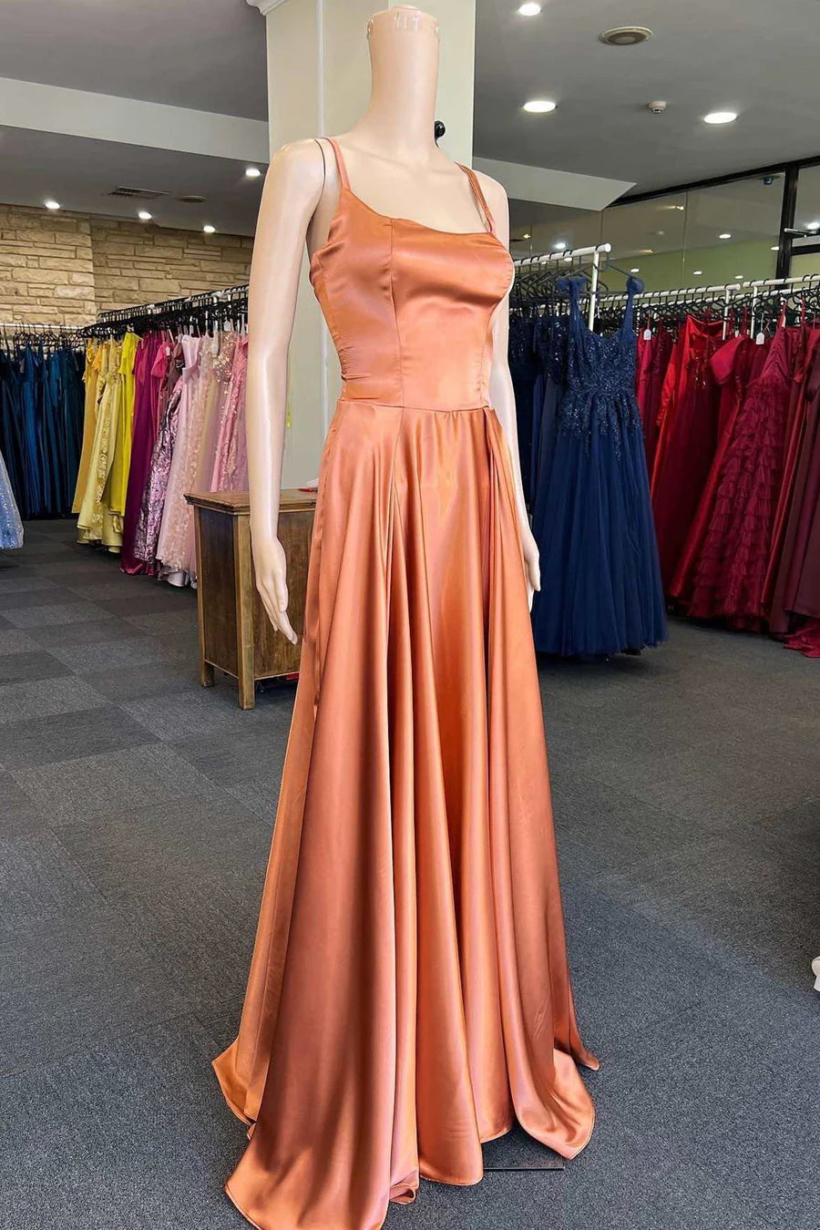 Simple Fuchsia Straps A-Line Long Prom Dress