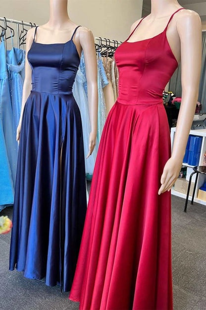 Simple Fuchsia Straps A-Line Long Prom Dress