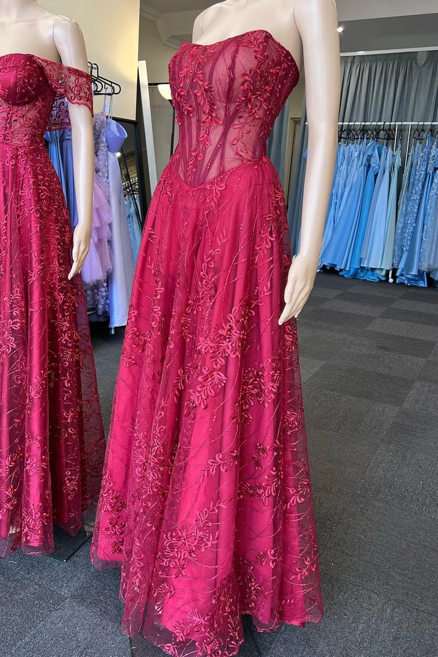 Lace Strapless A-Line Long Prom Dress