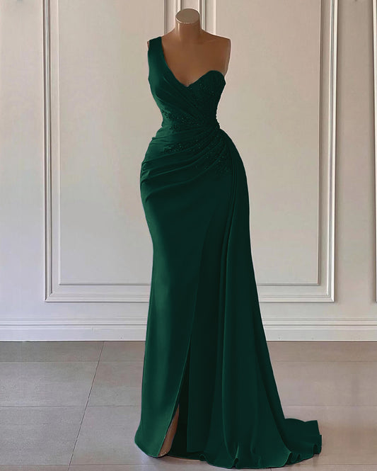 Sheath Sweep/Brush Train Dresses One Shoulder Sequins Long Prom Dress With Split