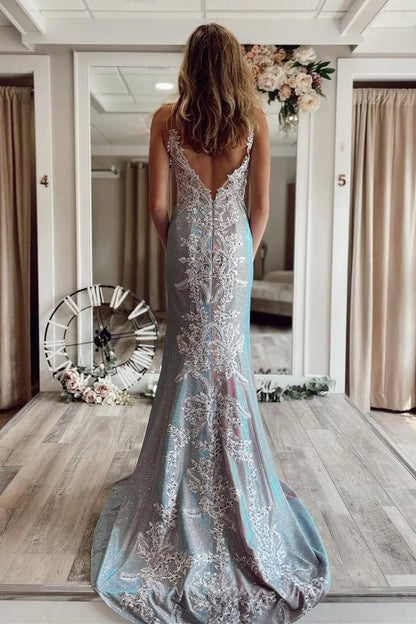 Spaghetti Straps  Mermaid Appliques Formal Gown