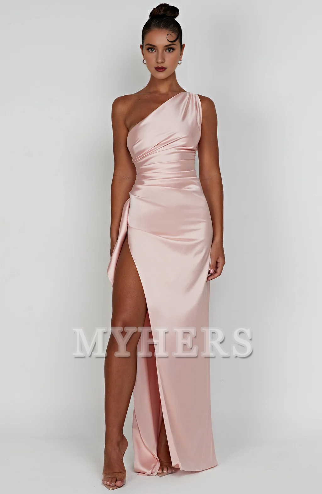 Elegant One Shoulder Sleeveless Pleated Backless Sheath Asymmetrical Ruched Exquisite Dresses Bridesmaid Dresses Wedding Guests Dresses