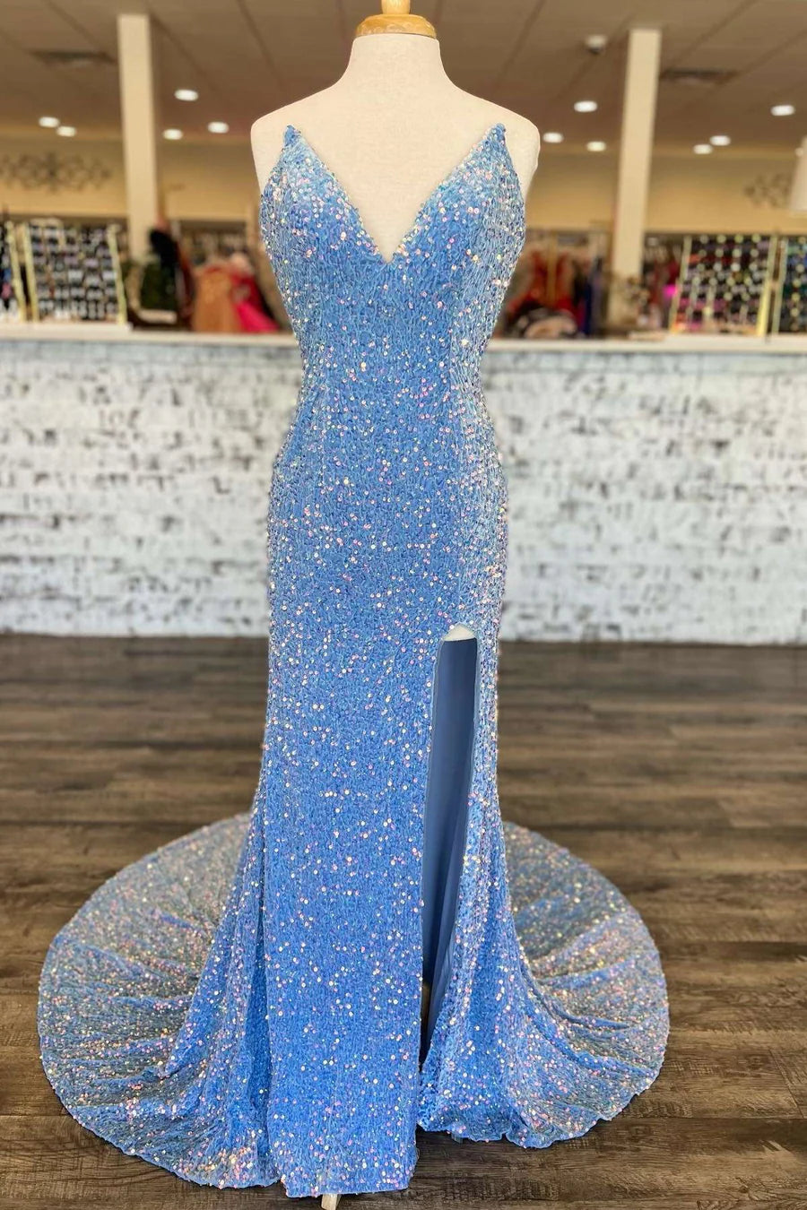 Sequin Strapless Mermaid Formal Dress with Slit