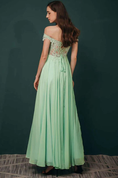 Chiffon Off-the-shoulder Appliques Prom Dress