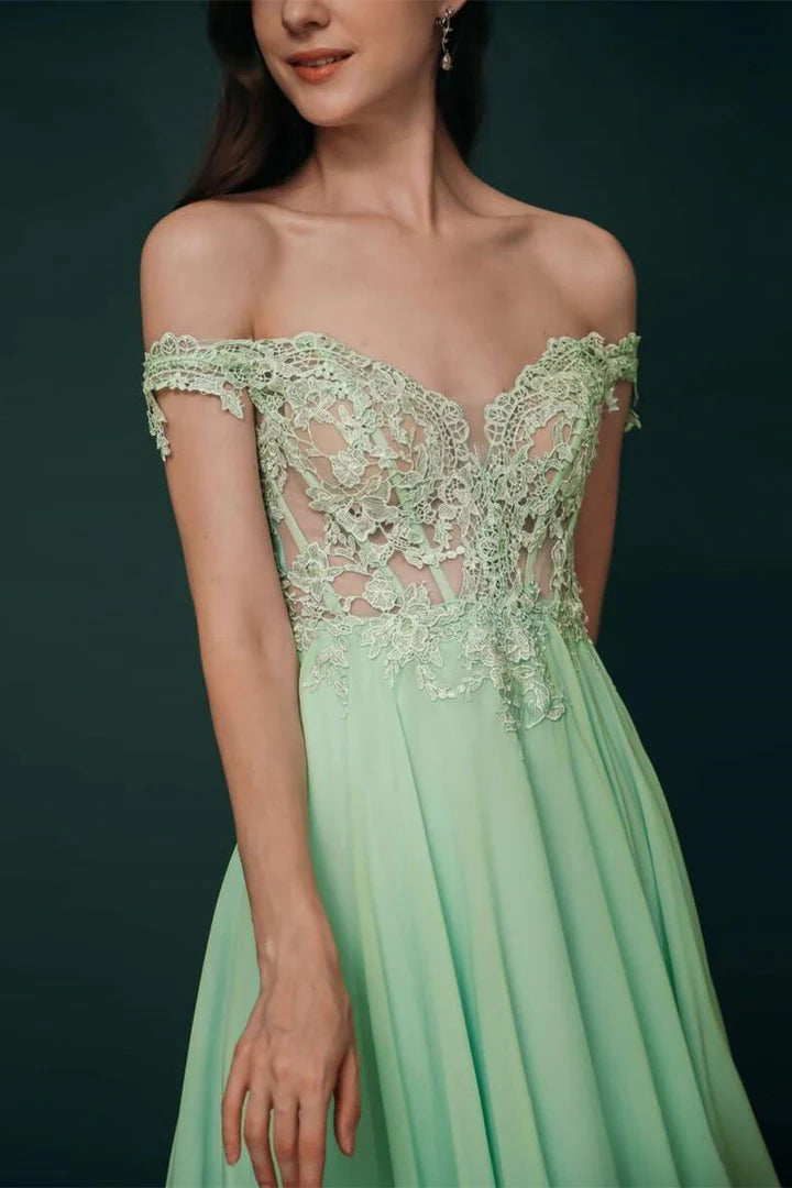 Chiffon Off-the-shoulder Appliques Prom Dress