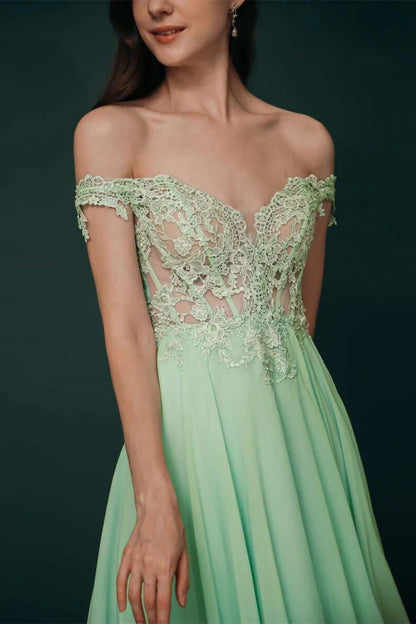 Chiffon Off-the-shoulder Appliques Prom Dress