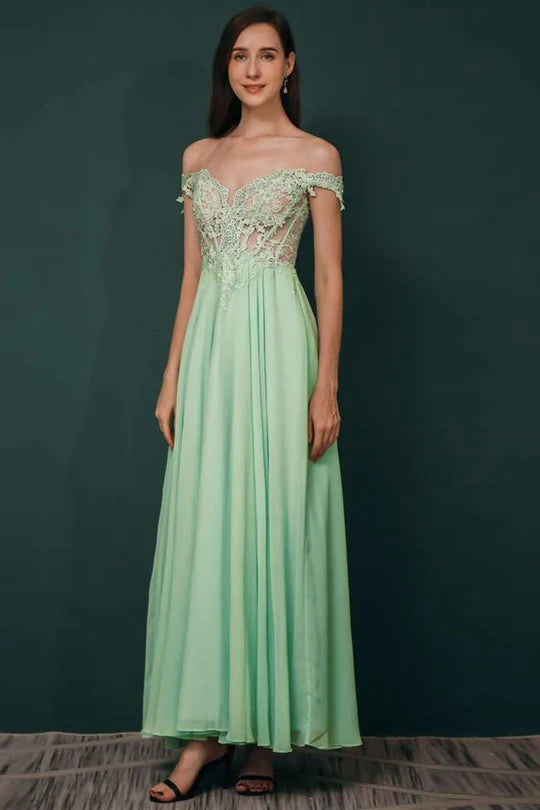 Chiffon Off-the-shoulder Appliques Prom Dress
