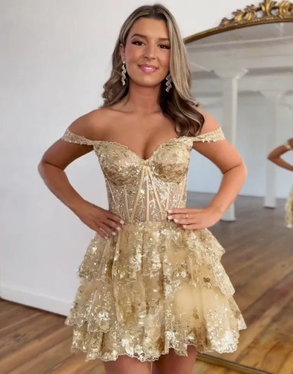 The Shoulder Sequins Homecoming Dress