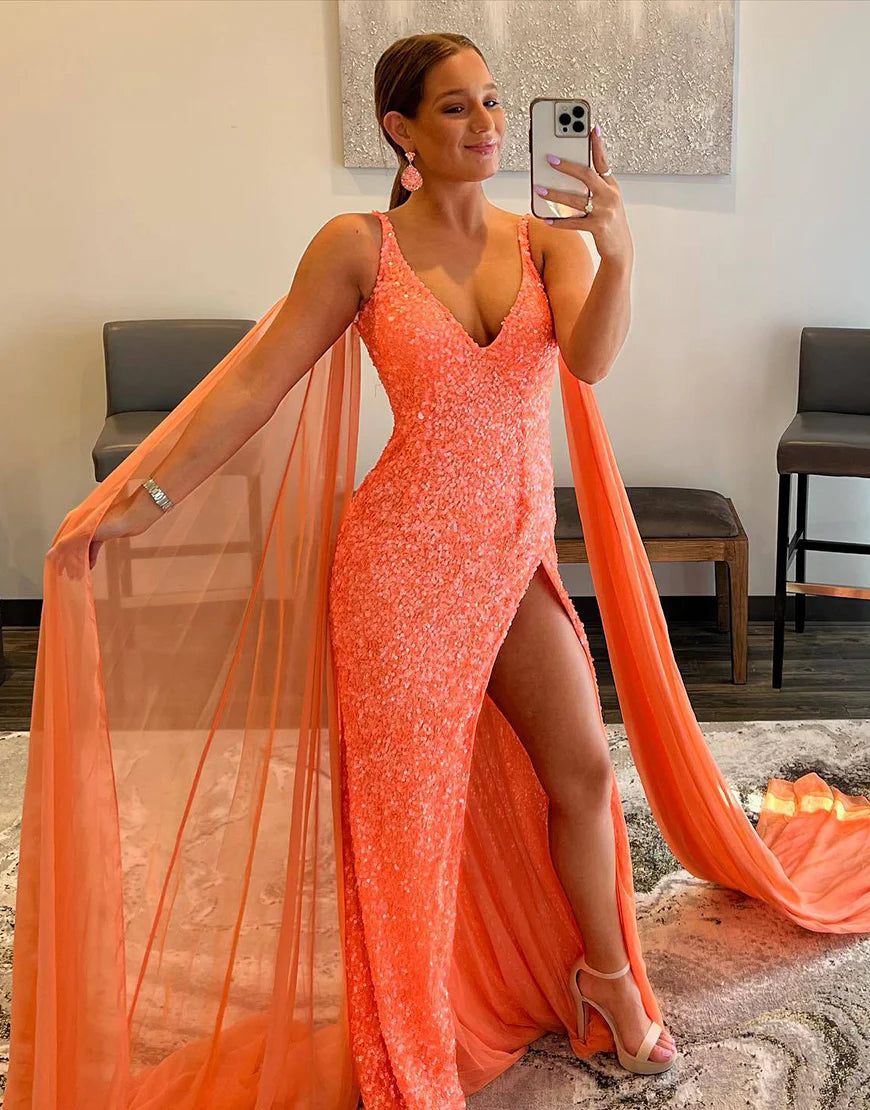 High Slit Long Sequin Prom Dress