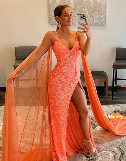 High Slit Long Sequin Prom Dress