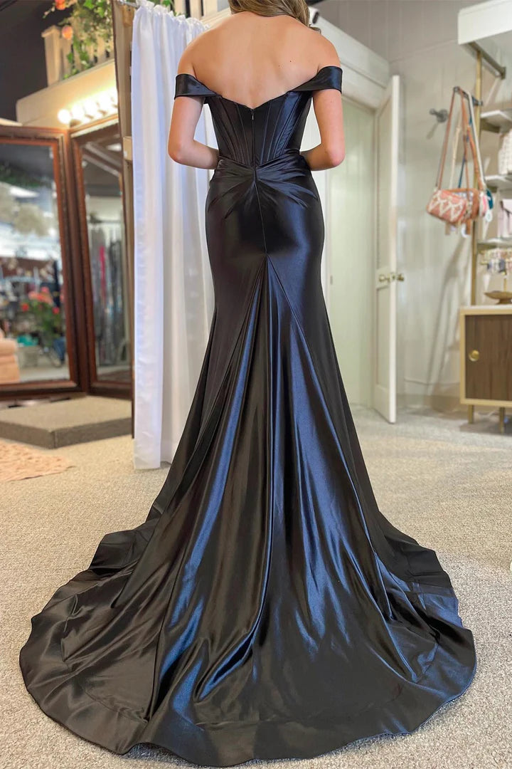 Off-the-Shoulder Pleated Mermaid Long Formal Dress