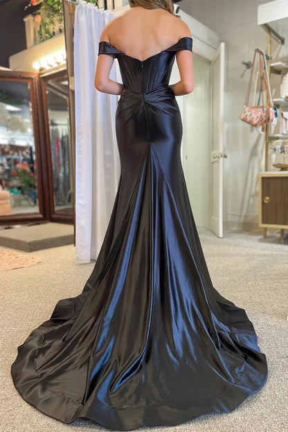 Off-the-Shoulder Pleated Mermaid Long Formal Dress