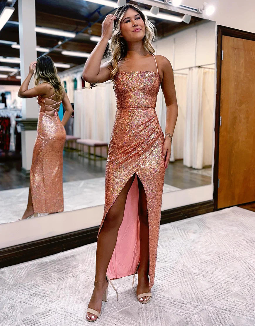 Glitter Sequin Prom Dress with Split