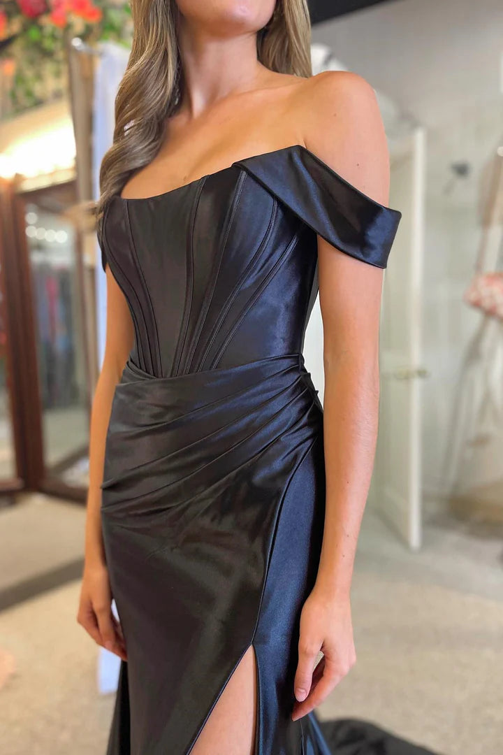 Off-the-Shoulder Pleated Mermaid Long Formal Dress