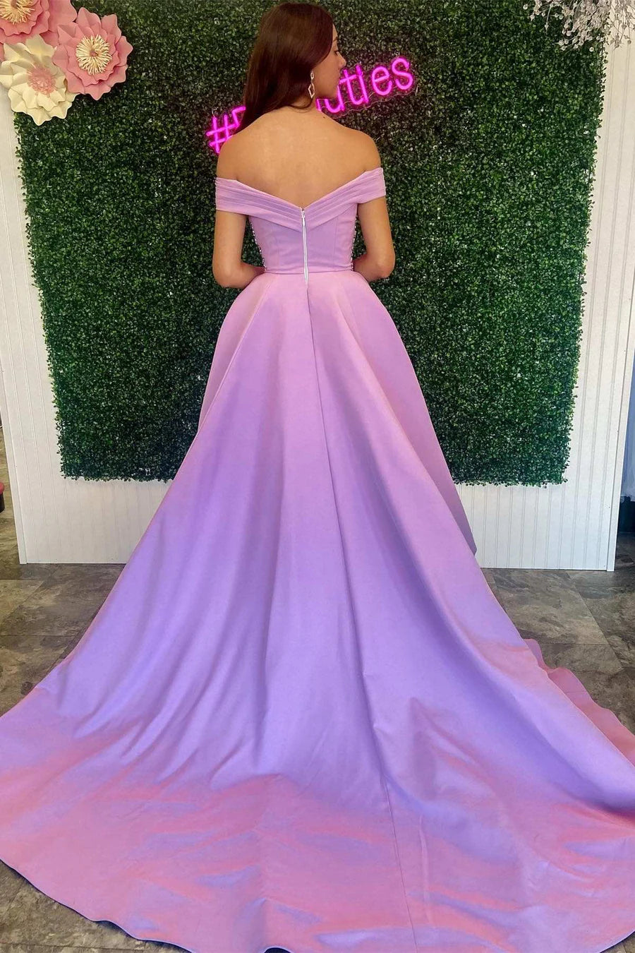 Beaded Twist-Front Off-the-Shoulder Long Prom Dress