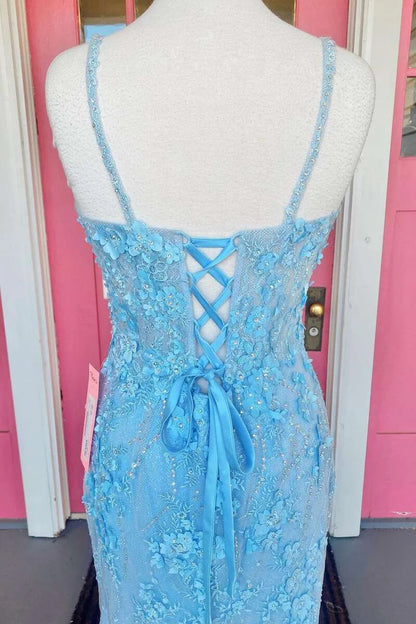 3D Floral Lace Lace-Up Back Long Prom Dress