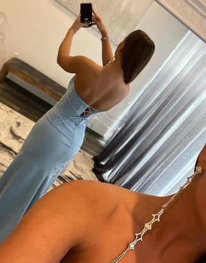 Strapless Side Slit Prom Dress with Star Beading