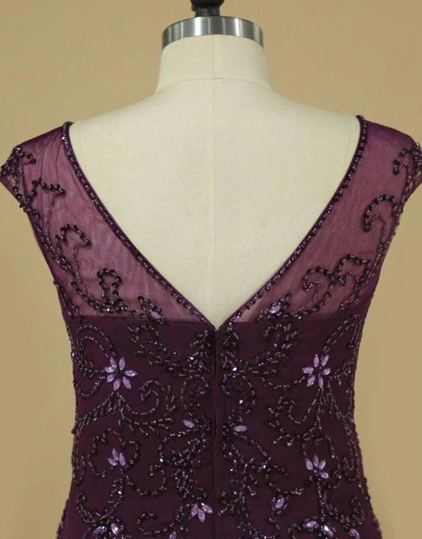 Grape Plus Size Mother of the Bride Dress with Beading