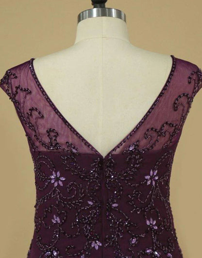 Grape Plus Size Mother of the Bride Dress with Beading