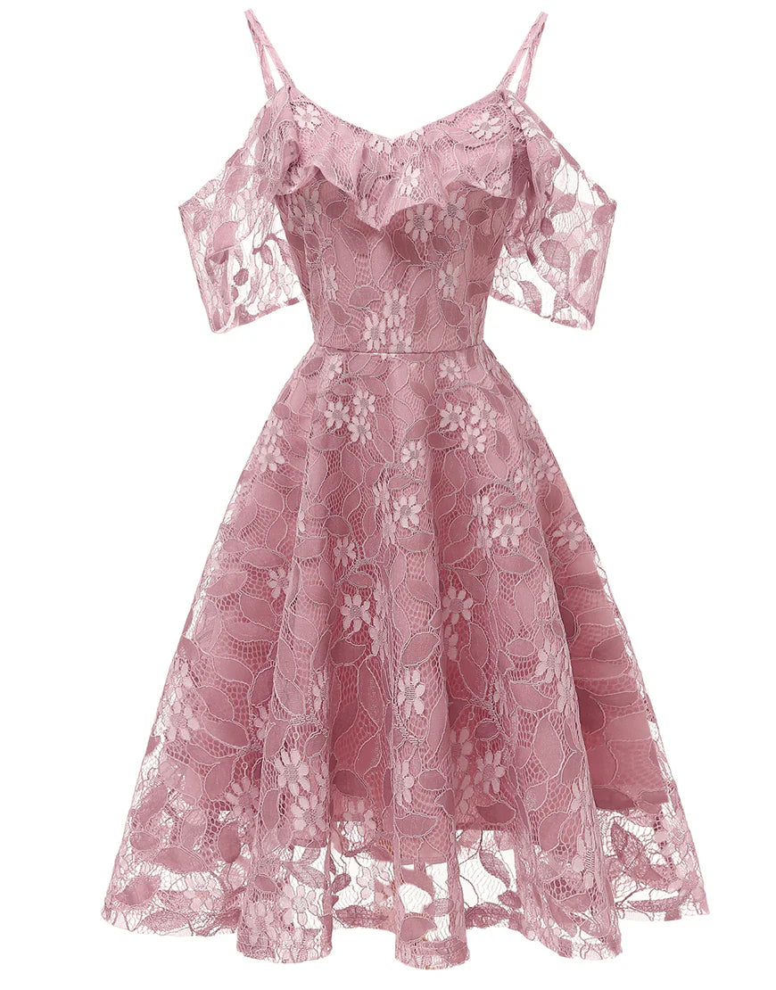 Lace Short Homecoming Dress with Ruffles