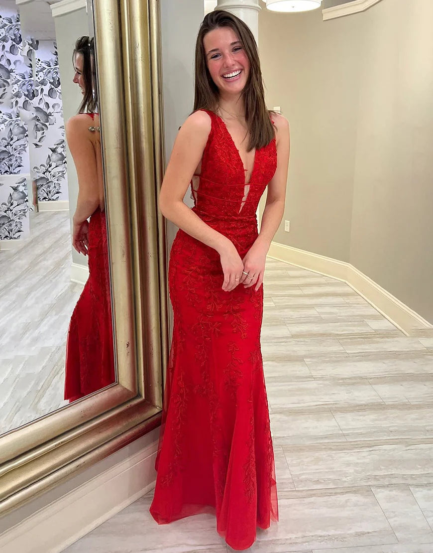 Mermaid V-neck Long Pink Prom Dress