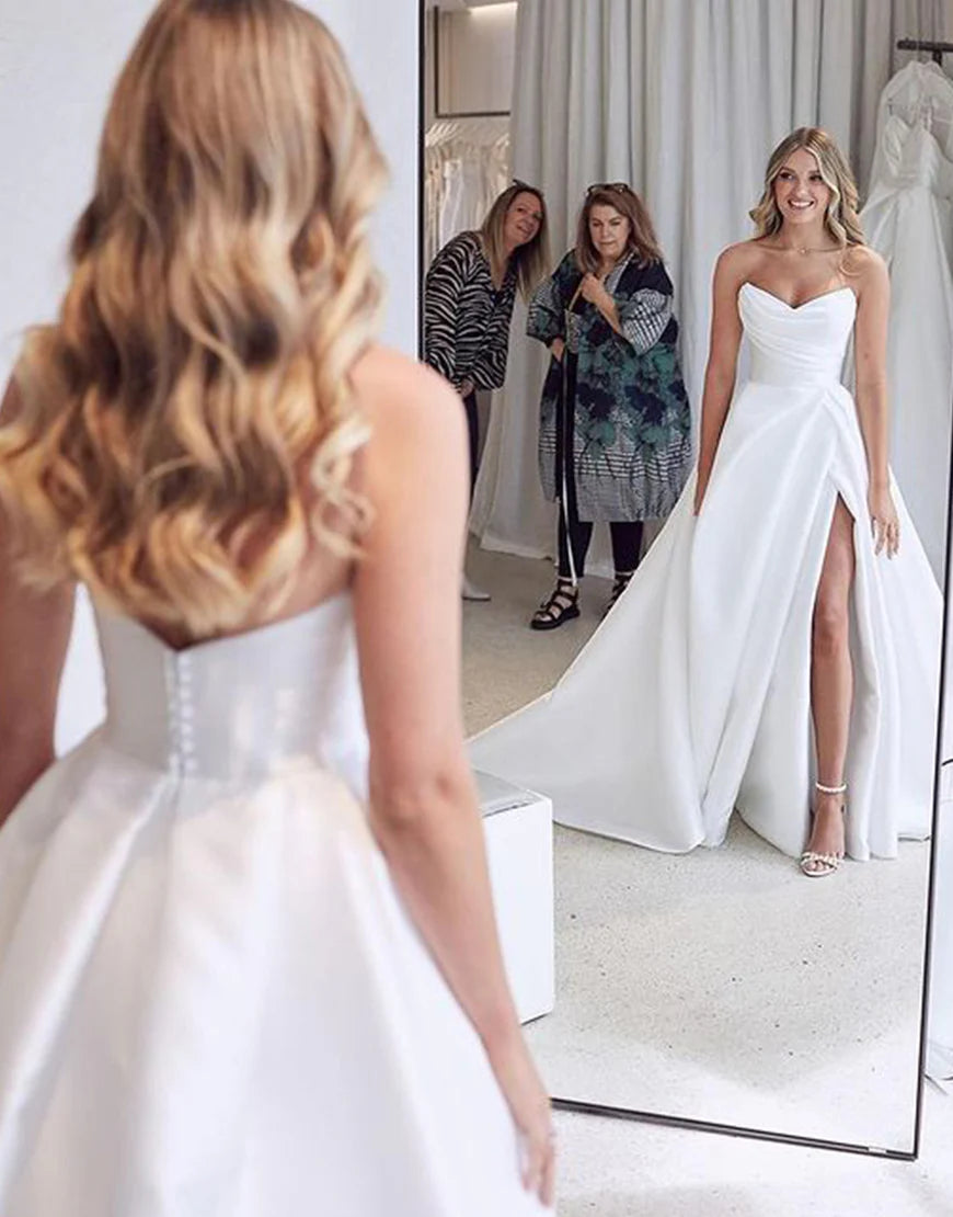 Sweetheart Satin Simple Wedding Dress