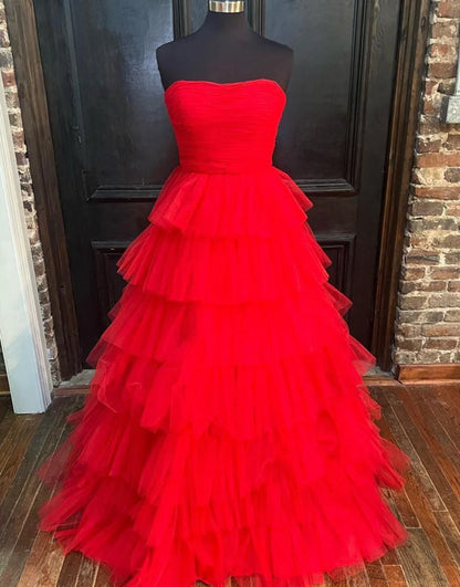 Tulle Strapless Princess Long Prom Dress