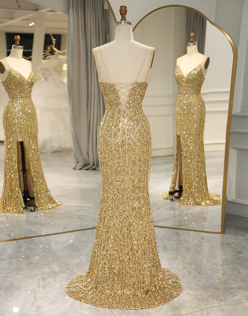 Sequins Long Prom Dress with Split Front