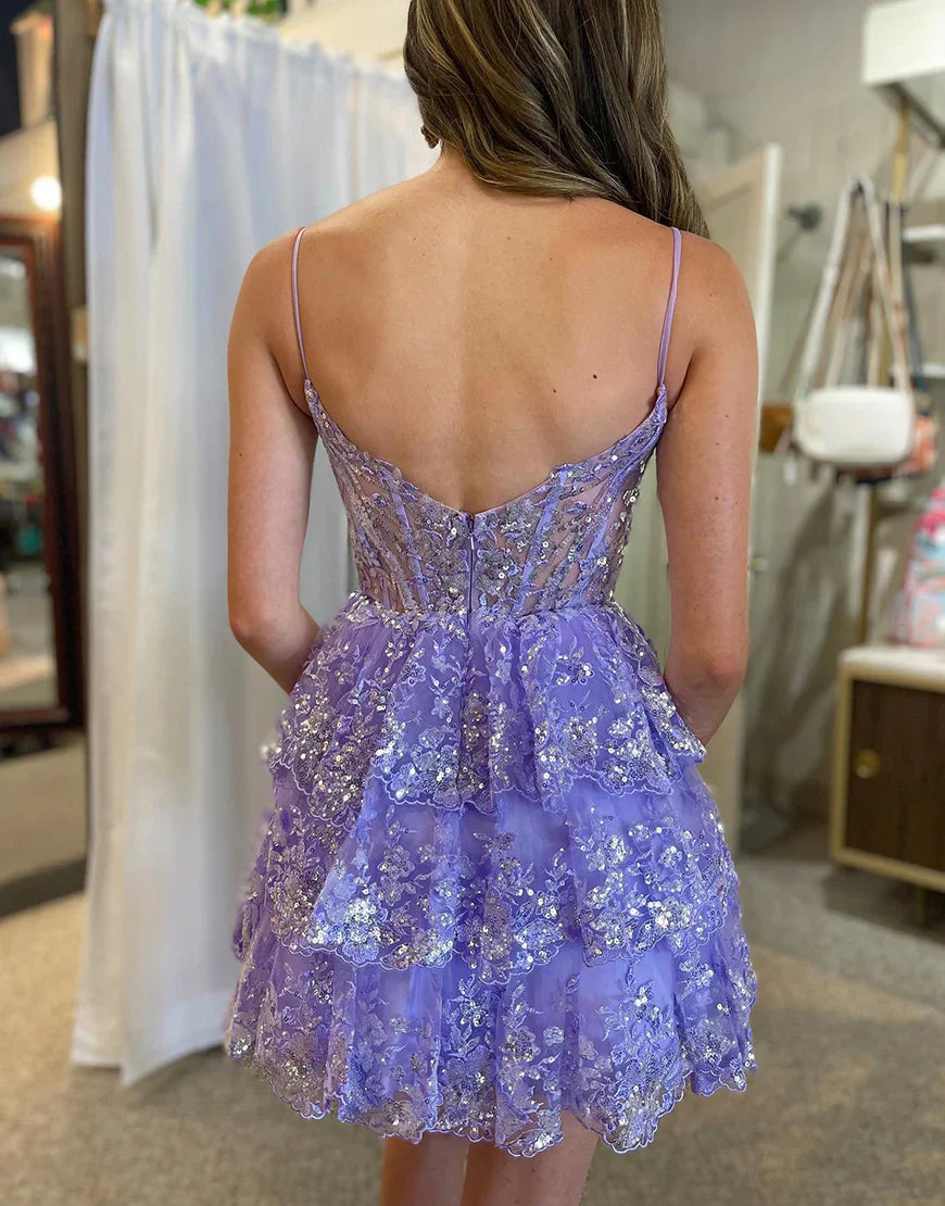 Cute Spaghetti Straps 3 Layers Corset Homecoming Dress