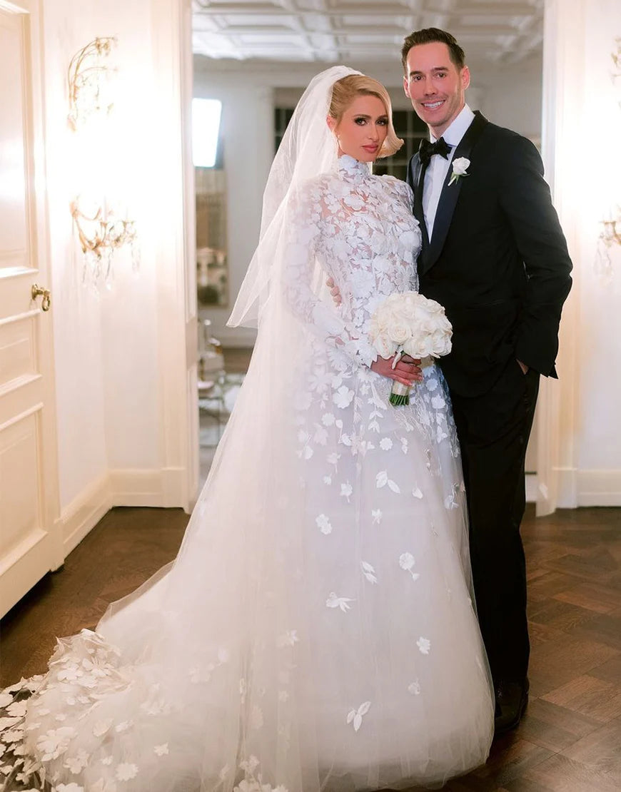 Previous product Next product High Neck Long Sleeves Paris Hilton Wedding Dress