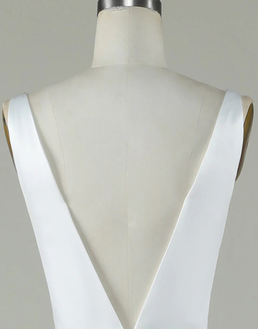 V Neck Open Back A Line Ivory Wedding Dress With Appliques