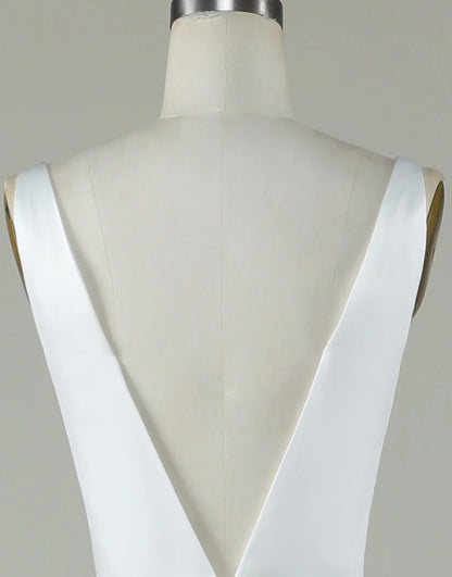 V Neck Open Back A Line Ivory Wedding Dress With Appliques