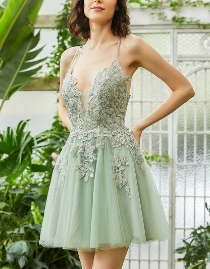Spaghetti Straps A Line Homecoming Dress With Appliques