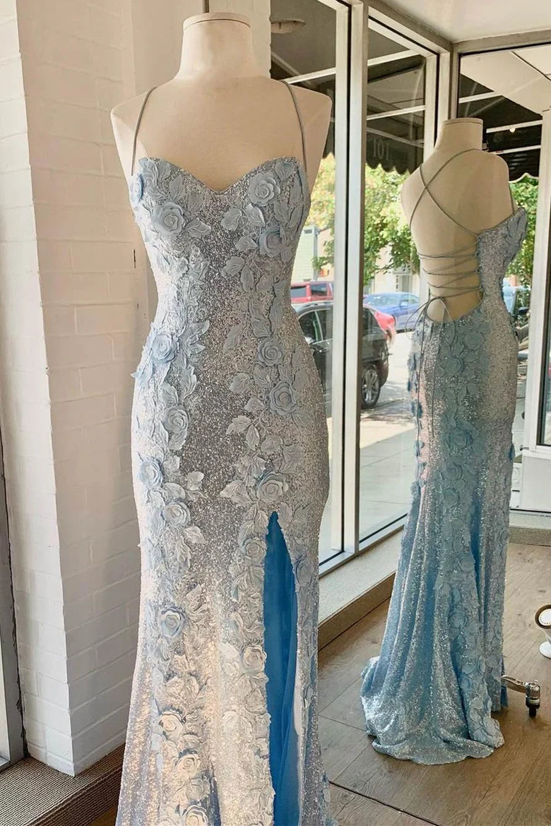 Sequins and Flower Mermaid Long Formal Dress