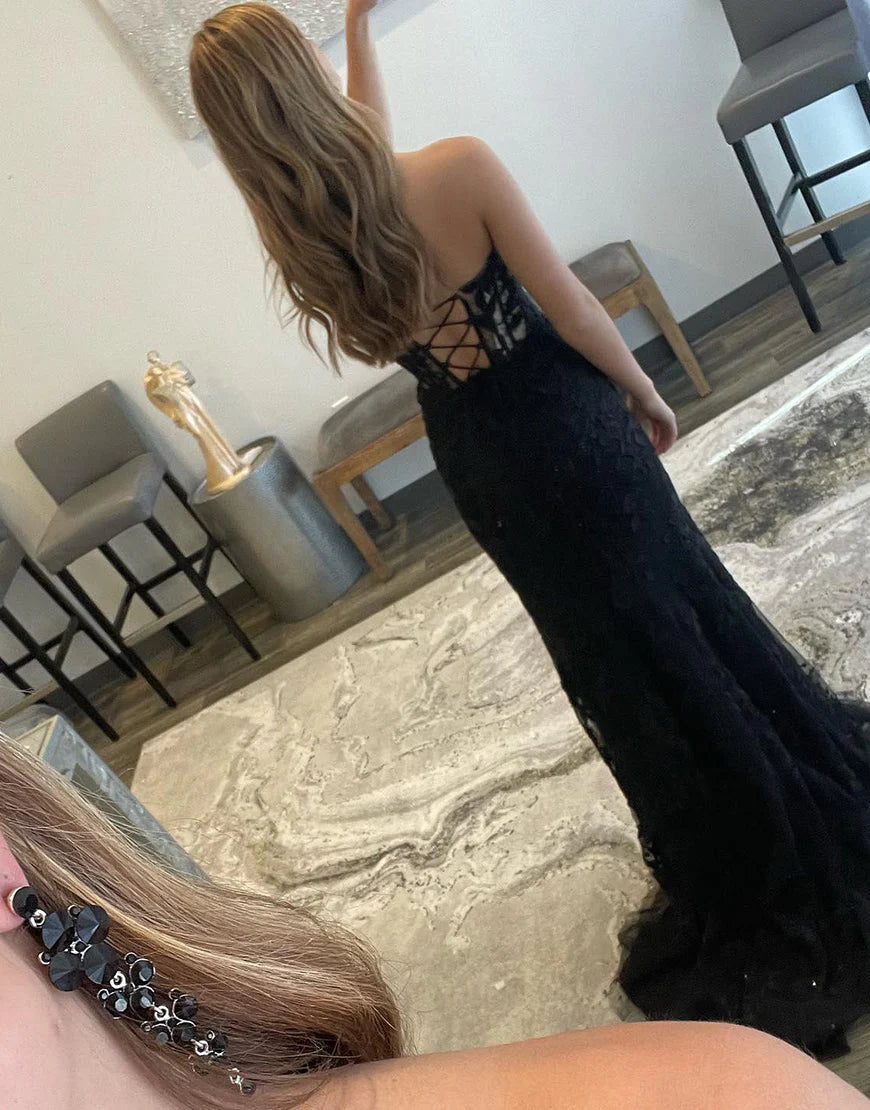 Sweetheart Side Slit Long Appliques Prom Dress