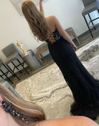 Sweetheart Side Slit Long Appliques Prom Dress