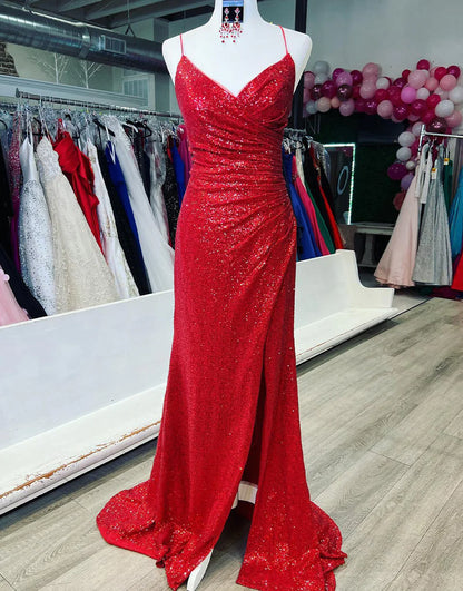 Sequin Long Sheath Prom Dress with Side Slit