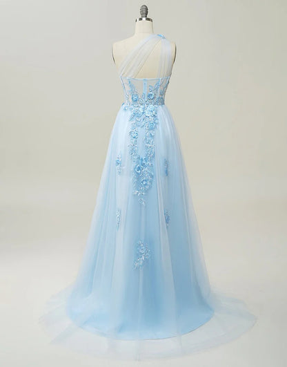 A-line Tulle Black Prom Dress with 3D Appliques