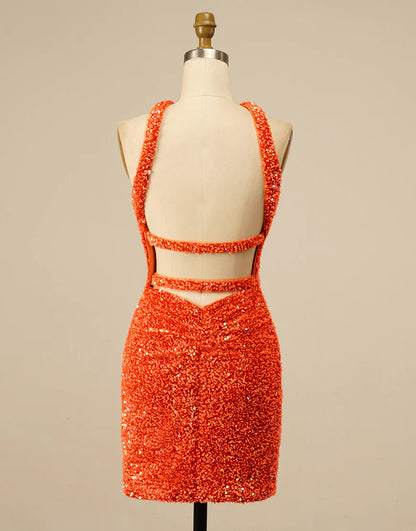 Halter Backless Sequin Short Homecoming Dress