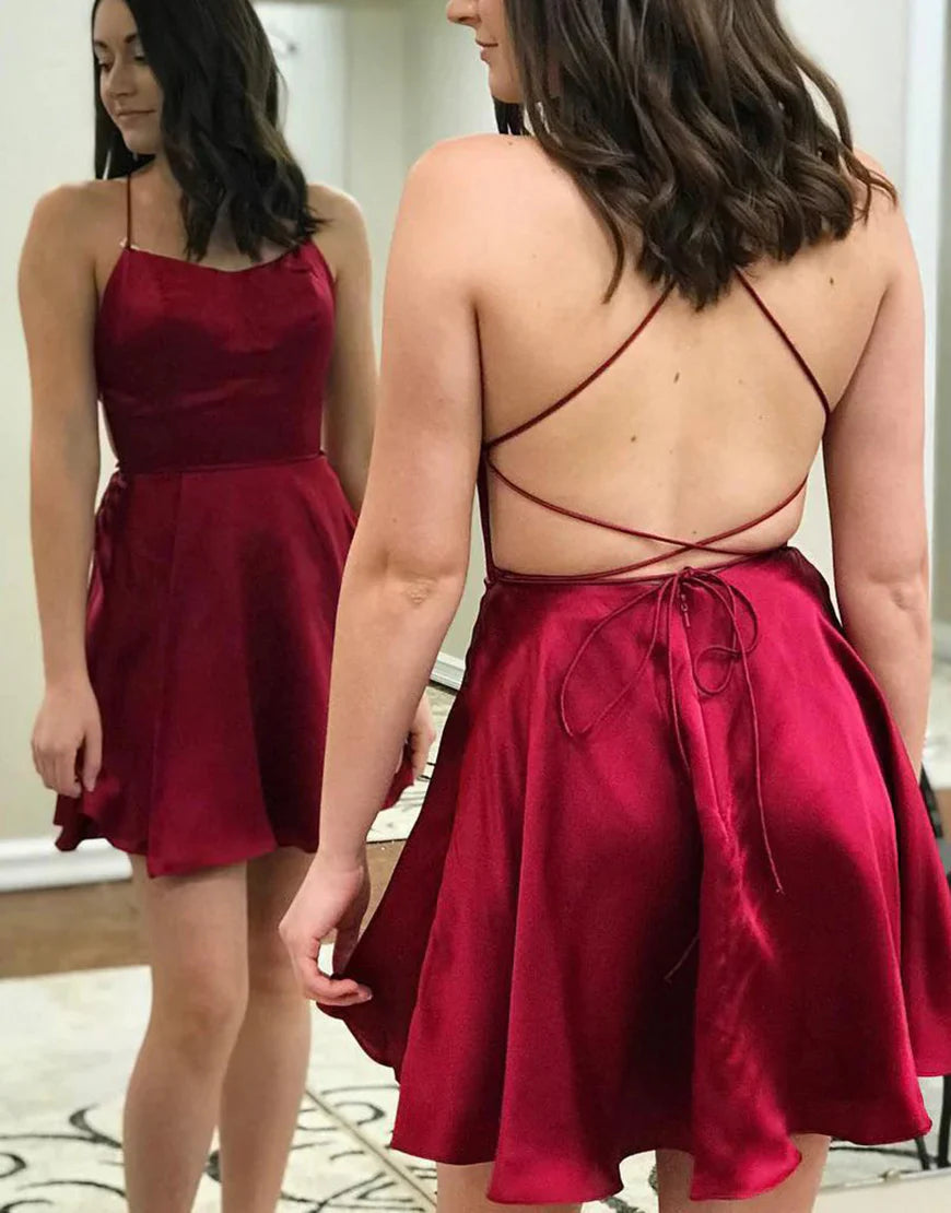 A Line Satin Simple Homecoming Dress