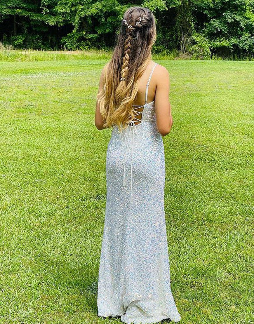Sequin Orange Prom Dress with Split