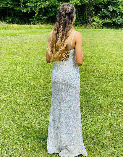 Sequin Orange Prom Dress with Split