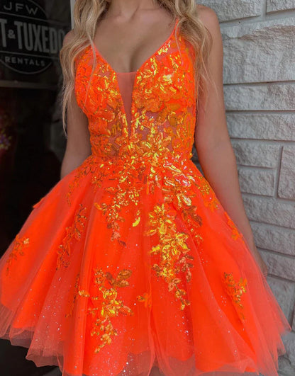 A-Line Short Sparkly Homecoming Dress With Appliques