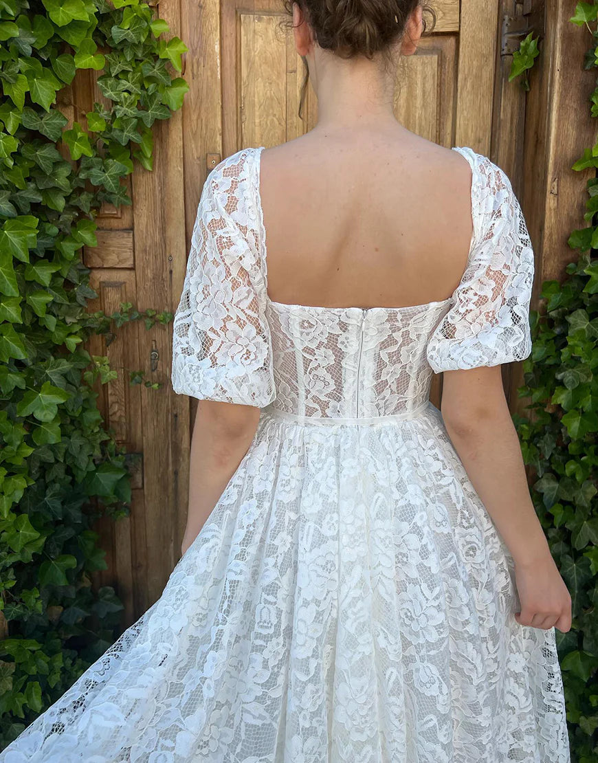 Short Lace Wedding Dress with Sleeves