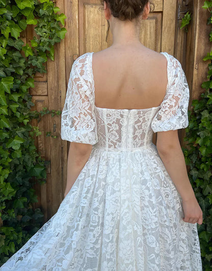 Short Lace Wedding Dress with Sleeves